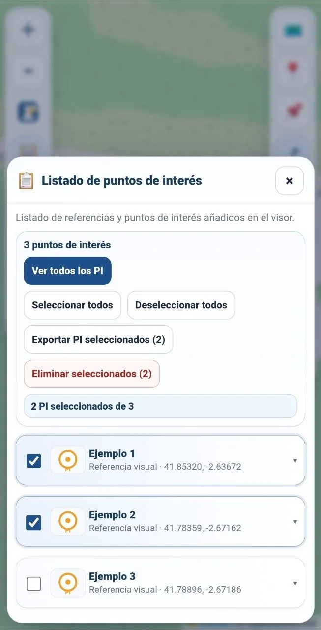Listado de puntos de interés con selección múltiple