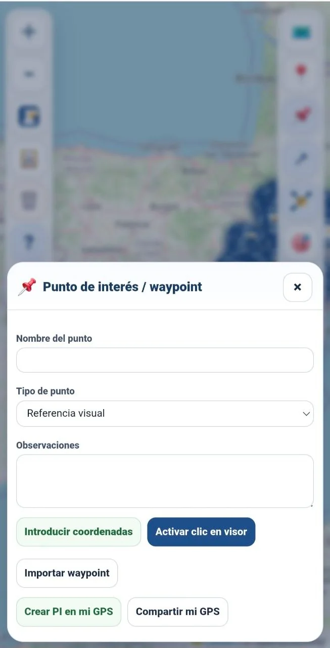 Ventana Punto de interés / waypoint de Rumbo Vigía Pro