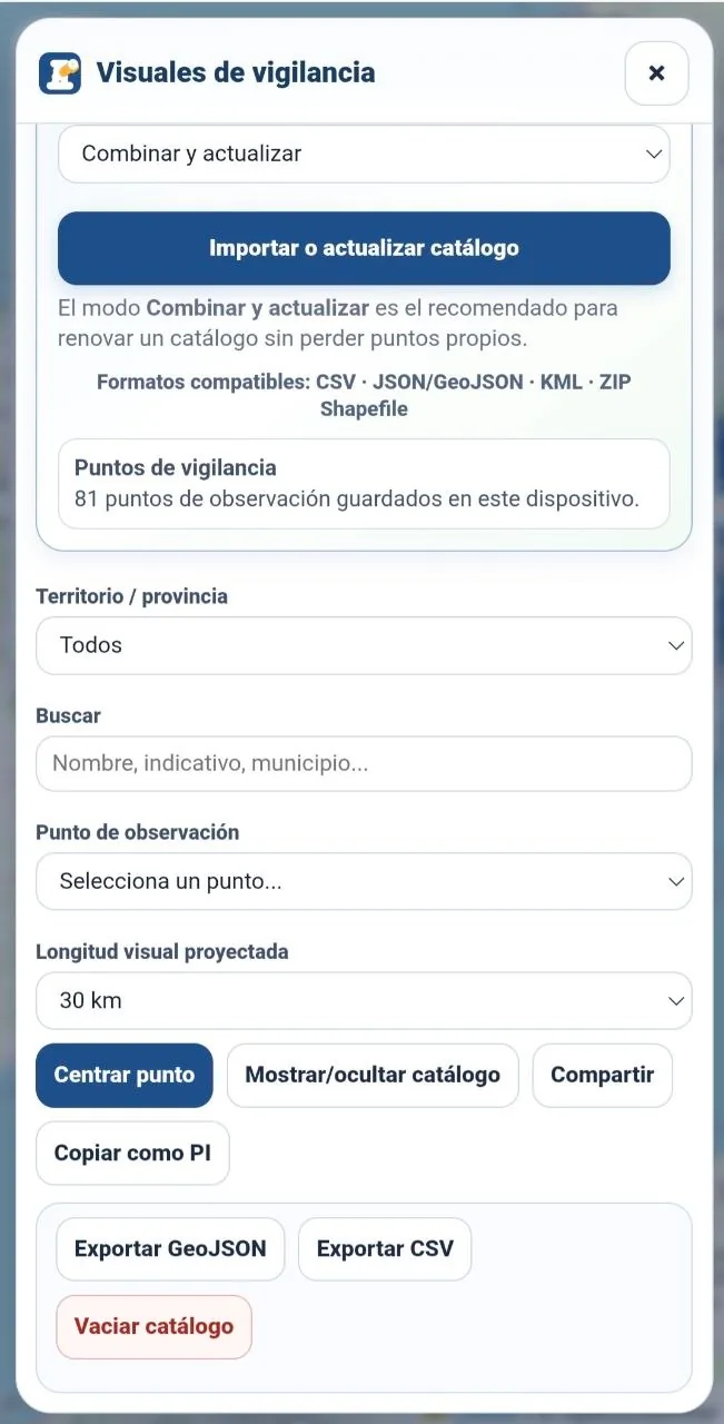 Ventana de Visuales de vigilancia con la parte inferior del catálogo